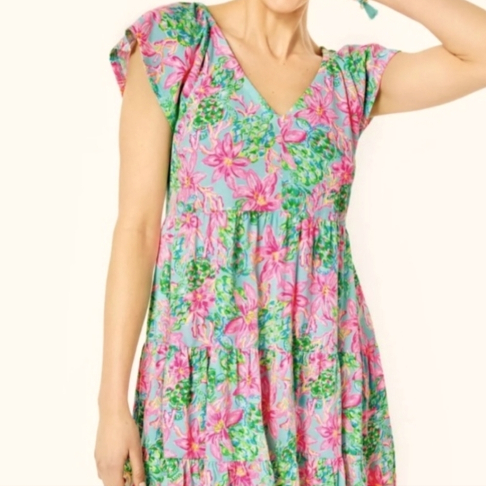 Lilly Pulitzer Geanna Swing Dress Surf Blue So Shellegant Size M
